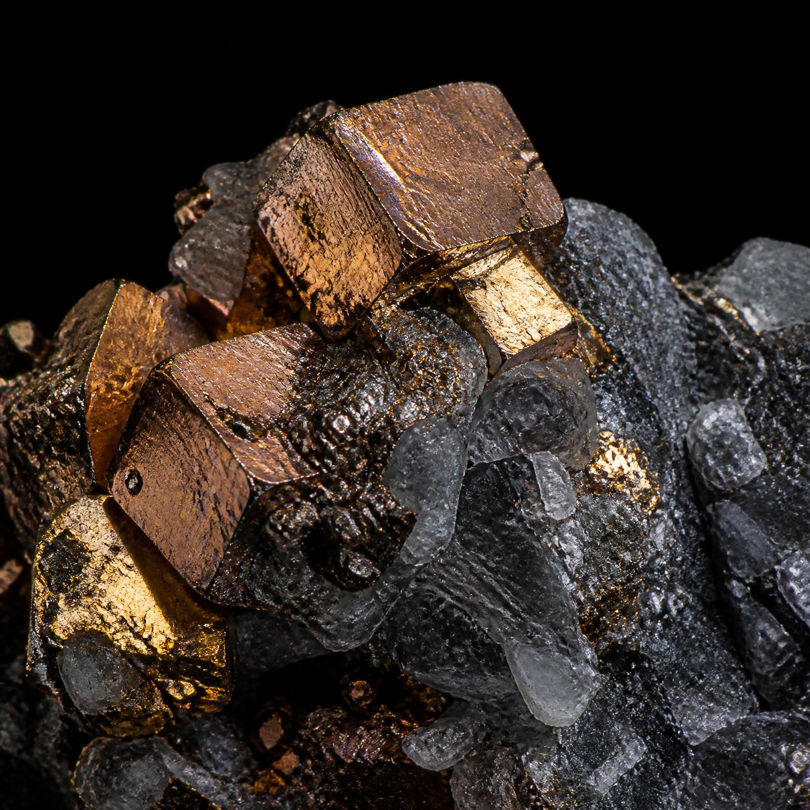 Macro photograph of copper-gold ore specimen